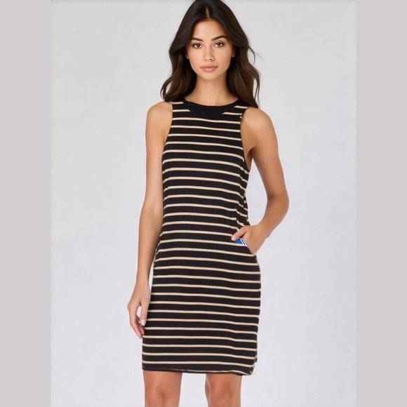 BRANDY MELVILLE Navy Blue White Striped Sleeveless Tank Dress Nautical Mini - Picture 1 of 2